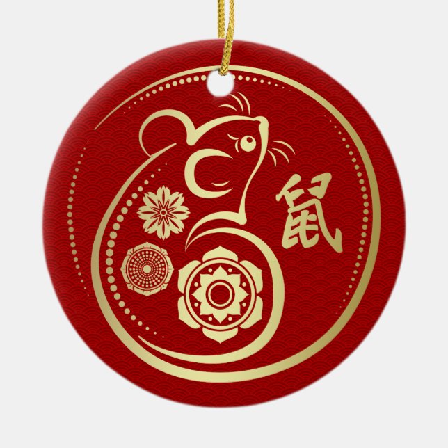 Happy New Year of The Rat - 2020 Ceramic Tree Decoration (Front)