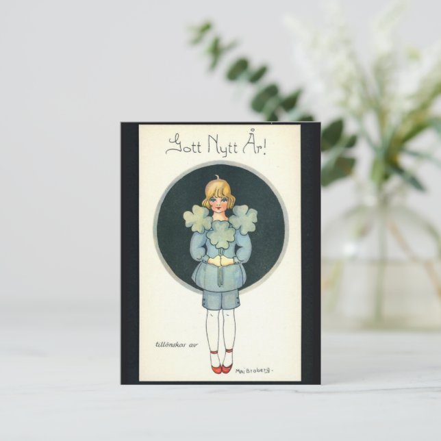 Happy New Year - old Scandinavian - Retro Holiday Postcard (Standing Front)