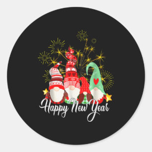 Happy New Year Party 2025 Gnomes Family Matching M Classic Round Sticker