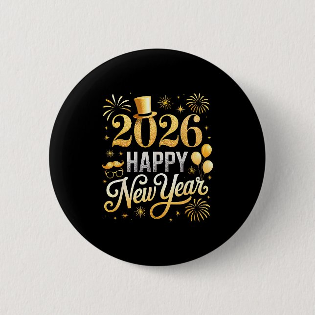 Happy New Year Party 2026 Ballon Family Matching C 6 Cm Round Badge (Front)