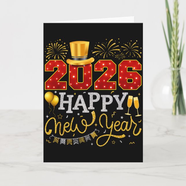 Happy New Year Party 2026 Ballon Family Matching C Card (Front)