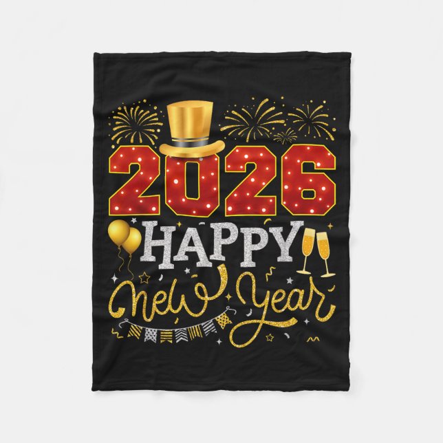 Happy New Year Party 2026 Ballon Family Matching C Fleece Blanket (Front)