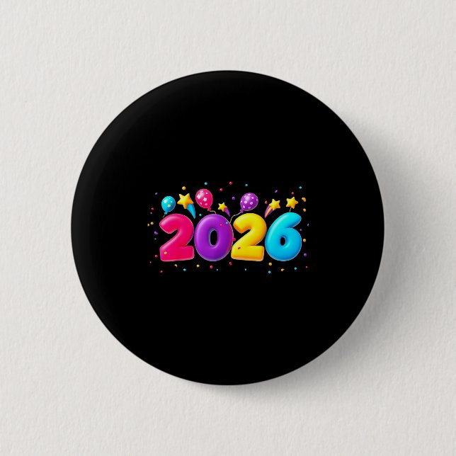 Happy New Year Party 2026 Ballon Family Matching M 6 Cm Round Badge (Front)