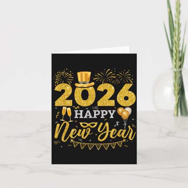 Happy New Year Party 2026 Ballon Family Matching M Card (Front)