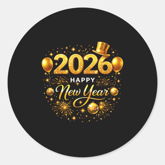 Happy New Year Party 2026 Ballon Family Matching M Classic Round Sticker (Front)