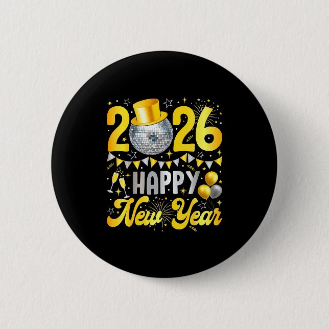 Happy New Year Party 2026 Balloon Family Matching  6 Cm Round Badge (Front)