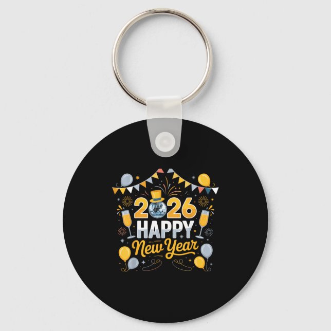 Happy New Year Party 2026 Balloon Family Matching  Key Ring (Front)