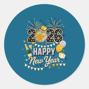 Happy New Year Party 2026 Disco Family Matching  Classic Round Sticker