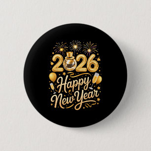 Happy New Year Party 2026 Funny Balloon Family Mat 6 Cm Round Badge