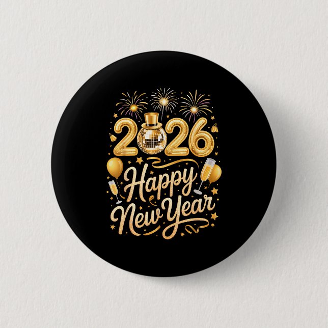 Happy New Year Party 2026 Funny Balloon Family Mat 6 Cm Round Badge (Front)