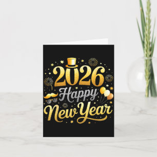 Happy New Year Party 2026 Funny Balloon Family Mat Card