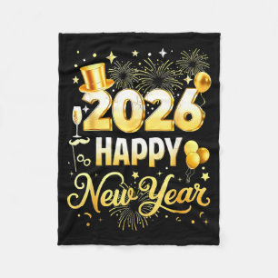 Happy New Year Party 2026 Funny Balloon Family Mat Fleece Blanket