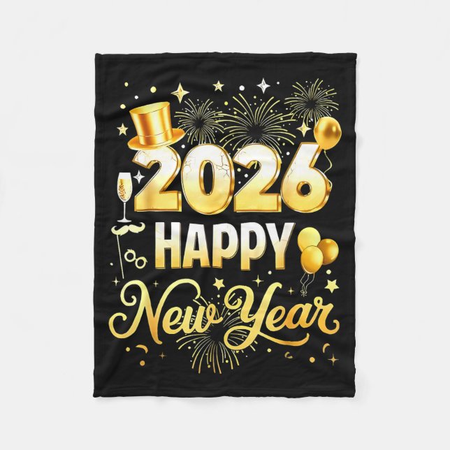 Happy New Year Party 2026 Funny Balloon Family Mat Fleece Blanket (Front)