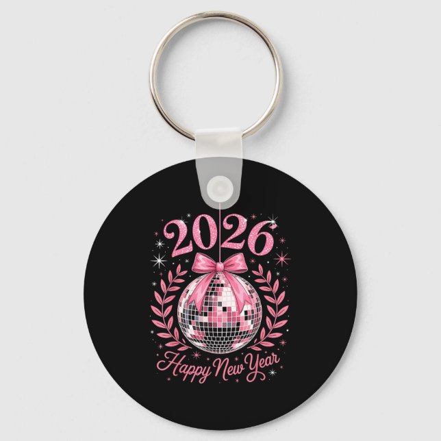 Happy New Year Party 2026 Funny Balloon Family Mat Key Ring (Front)