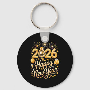 Happy New Year Party 2026 Funny Balloon Family Mat Key Ring