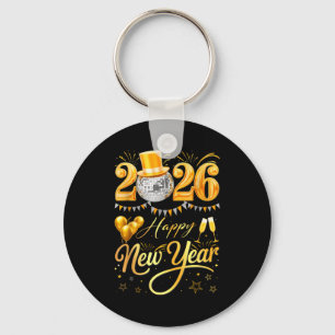 Happy New Year Party 2026 Funny Balloon Family Mat Key Ring
