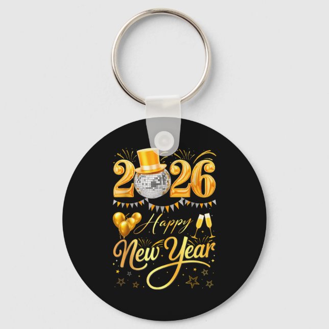 Happy New Year Party 2026 Funny Balloon Family Mat Key Ring (Front)