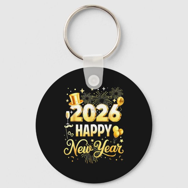 Happy New Year Party 2026 Funny Balloon Family Mat Key Ring (Front)