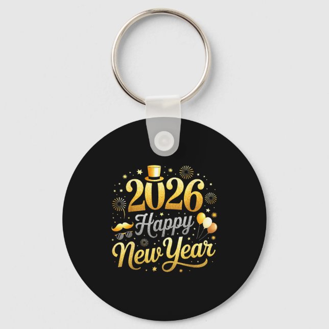 Happy New Year Party 2026 Funny Balloon Family Mat Key Ring (Front)