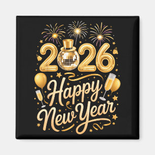 Happy New Year Party 2026 Funny Balloon Family Mat Magnet