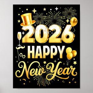 Happy New Year Party 2026 Funny Balloon Family Mat Poster