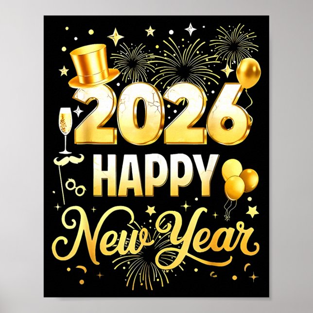 Happy New Year Party 2026 Funny Balloon Family Mat Poster (Front)