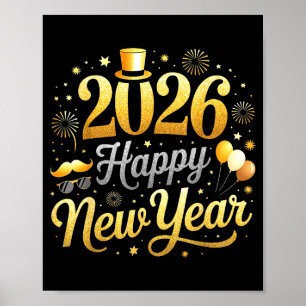 Happy New Year Party 2026 Funny Balloon Family Mat Poster