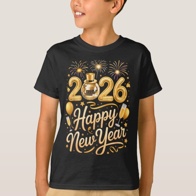 Happy New Year Party 2026 Funny Balloon Family Mat T-Shirt (Front)