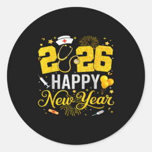 Happy New Year Party 2026 Nurse Family Matching Me Classic Round Sticker