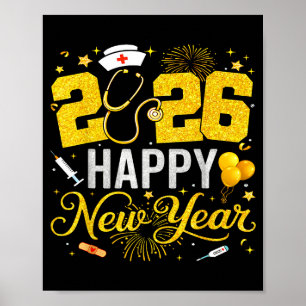 Happy New Year Party 2026 Nurse Family Matching Me Poster