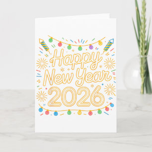 Happy New Year Party 2026 Retro Firework Christmas Card