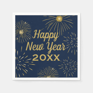 Happy New Year Party 2027 Fireworks Navy Blue Gold Napkin