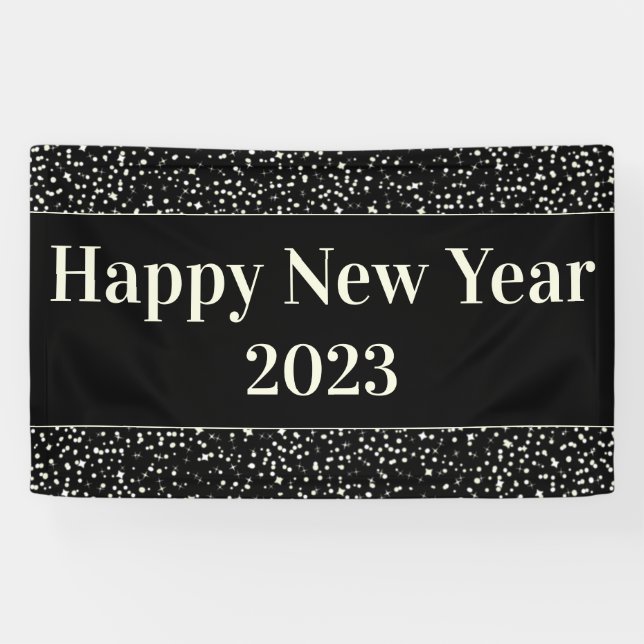 Happy New Year Party Celebration Confetti Black Banner (Horizontal)