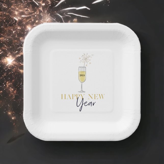 Happy New Year Party Champagne Sparkler  Paper Plate (Creator Uploaded)