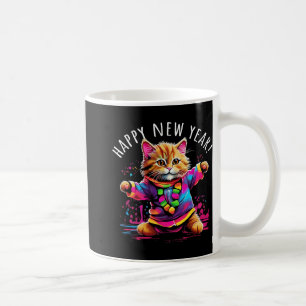 Happy New Year Party Dancing Cat Design Coffee Mug