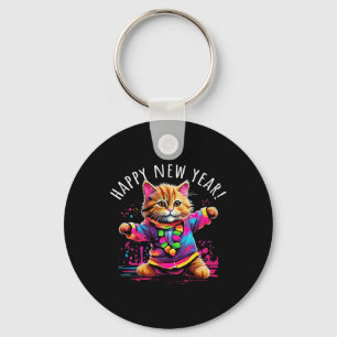 Happy New Year Party Dancing Cat Design  Key Ring