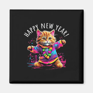 Happy New Year Party Dancing Cat Design  Magnet