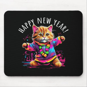 Happy New Year Party Dancing Cat Design Mouse Pad