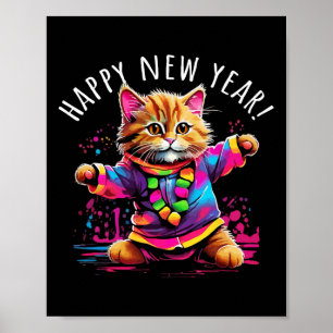 Happy New Year Party Dancing Cat Design  Poster