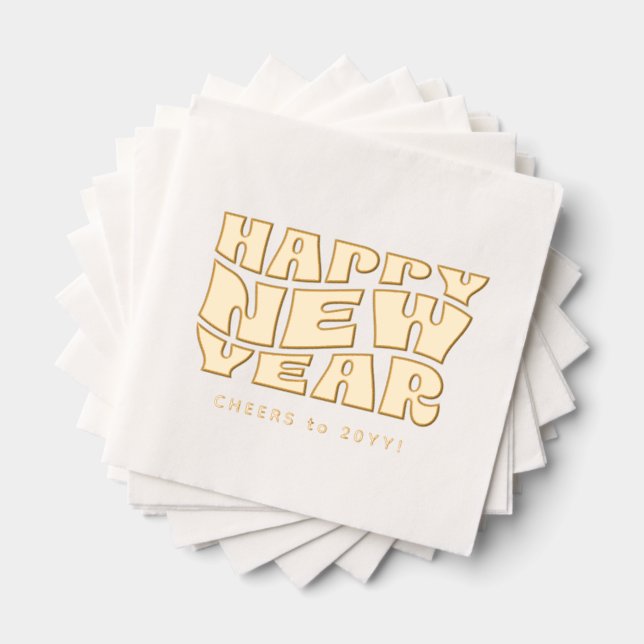 Happy New Year party fun trendy retro gold Foil Napkins (Insitu (Stacked))