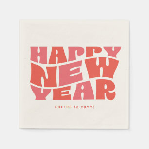 Happy New Year party fun trendy retro pink red Napkin