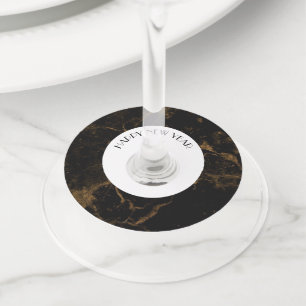 Happy New Year Party Gold Black Marble Wine Glass Tag