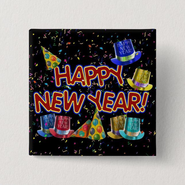 Happy New Year Party Hats 15 Cm Square Badge (Front)