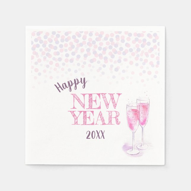 Happy New Year party pink champagne Napkin (Front)