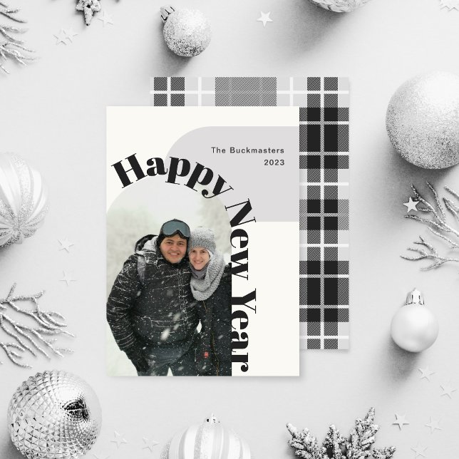 Happy New Year Photo Arch Black Grey Holiday Card (Creator Uploaded)