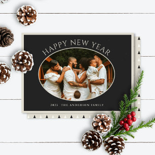 Happy New Year Photo Black Taupe Cameo Holiday Ca Card