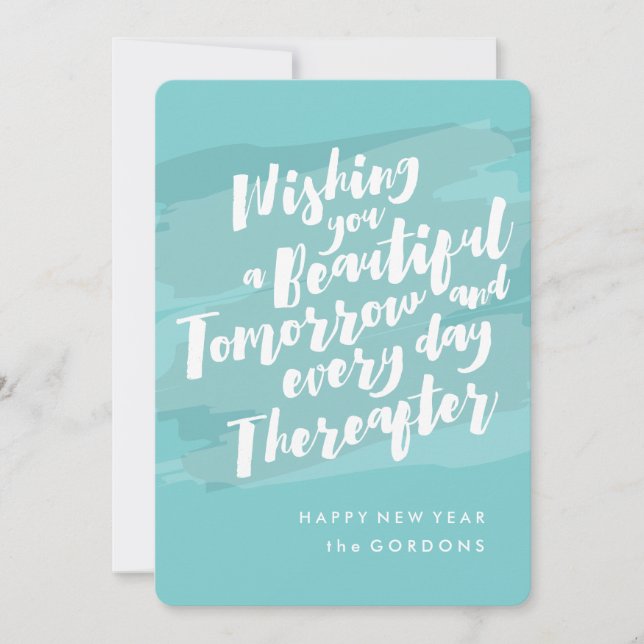 Happy New Year Photo Card, Brush Strokes Holiday Card (Front)