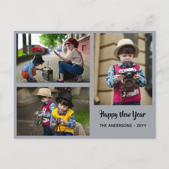 Happy New Year - PHOTO COLLAGE - Personalised 2018 Holiday Postcard (Front)