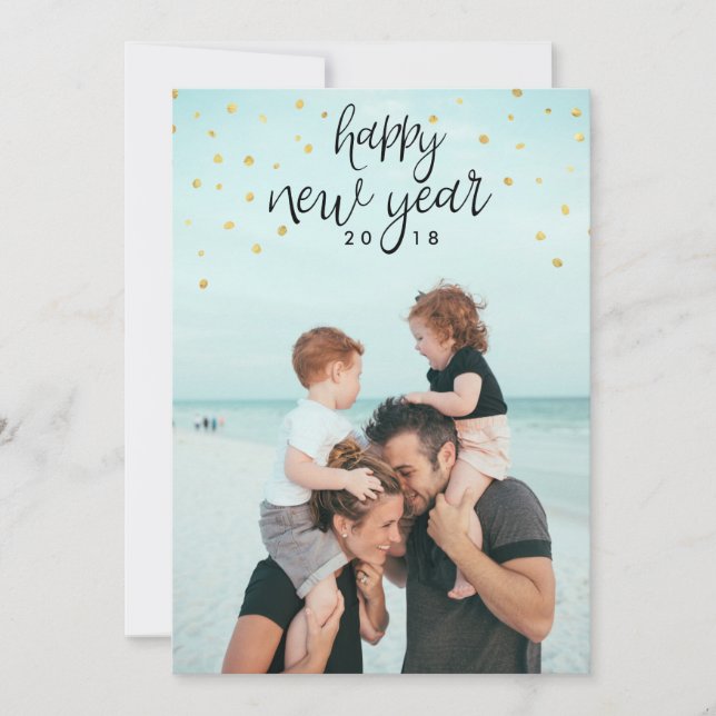 Happy New Year Photo Festive Chic Gold Glitter Holiday Card (Front)