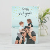 Happy New Year Photo Festive Chic Gold Glitter Holiday Card (Standing Front)